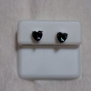 Mystic Topaz 925 Sterling Silver Heart Shaped Push Back Studs